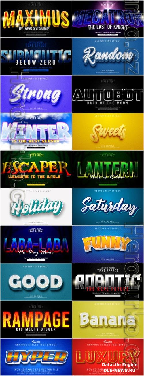 Set 3d editable text style effect vector vol 36