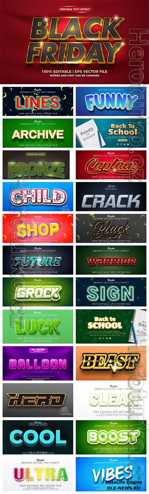 Set 3d editable text style effect vector vol 25