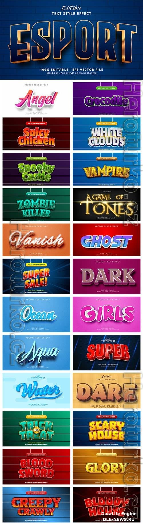 Set 3d editable text style effect vector vol 24