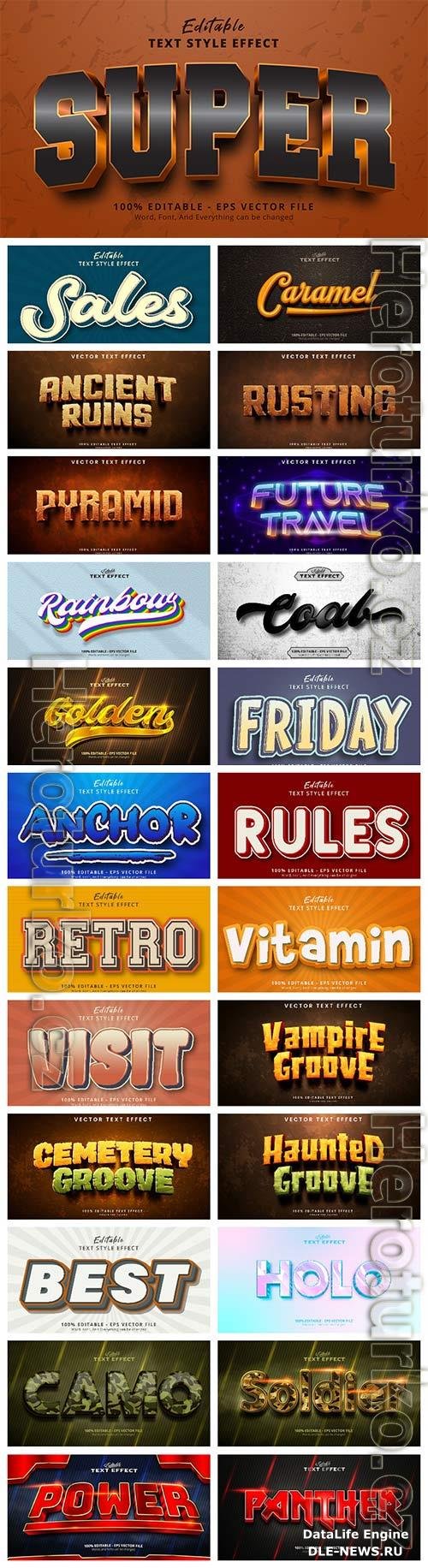 Set 3d editable text style effect vector vol 23