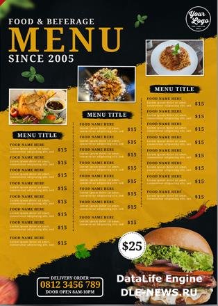 Food and beverages menu best for restaurant promotion premium psd template