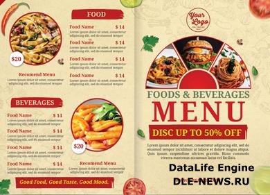 Bifold food menu cover design premium psd template