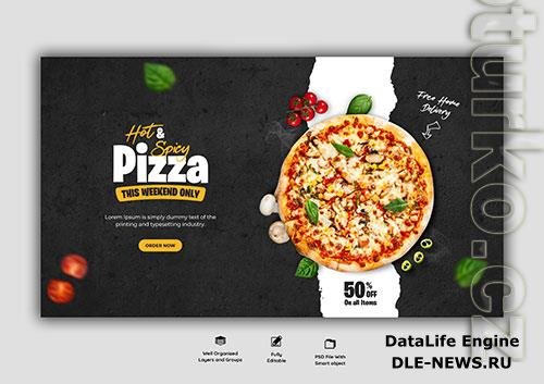 Food menu and delicious pizza web banner template Premium Psd