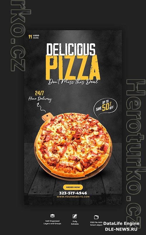Food menu and delicious pizza instagram and facebook story template