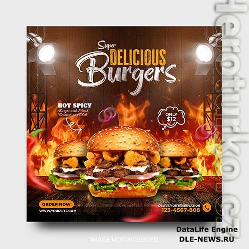 Delicious burger promotion food menu social media post template psd
