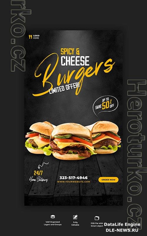 Delicious burger and food menu instagram and facebook story template