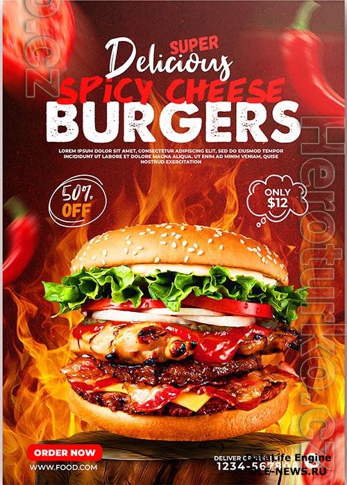 Burger food menu poster psd template