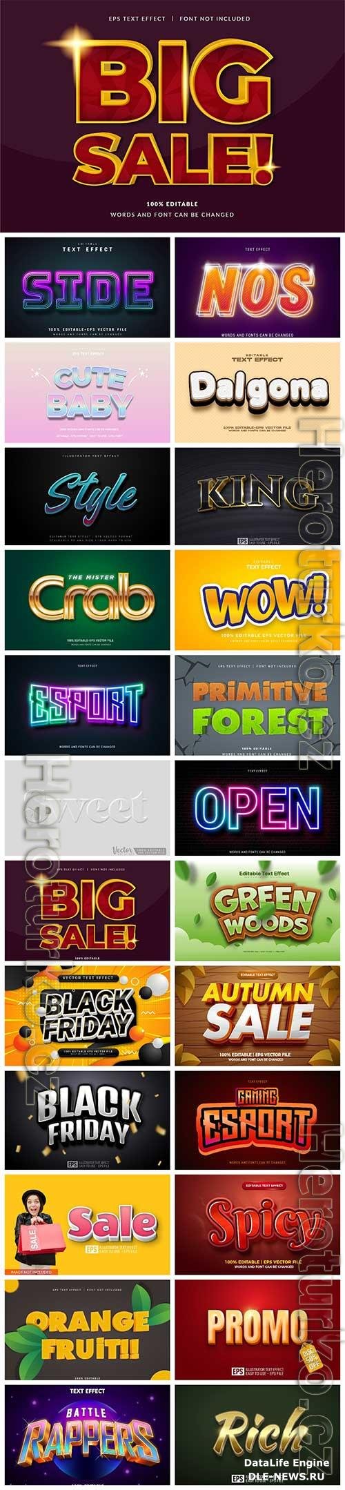 Set 3d editable text style effect vector vol 20