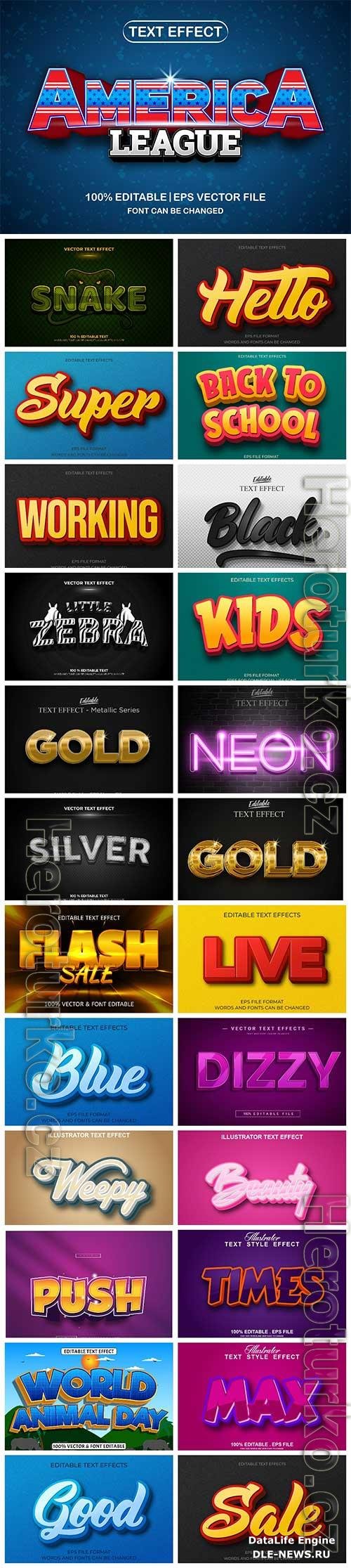 Set 3d editable text style effect vector vol 19