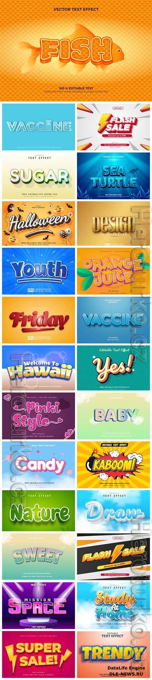 Set 3d editable text style effect vector vol 18