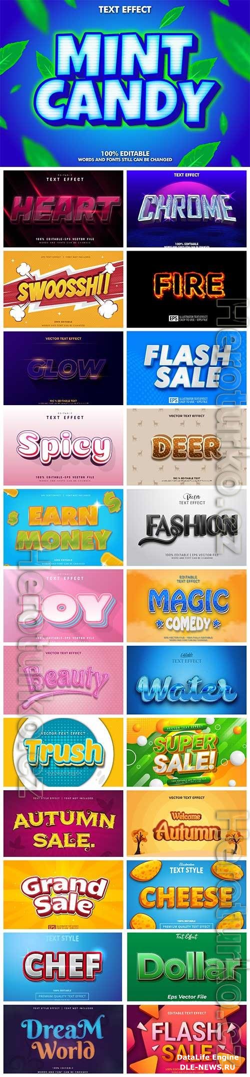 Set 3d editable text style effect vector vol 17