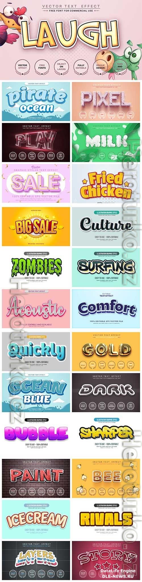 Set 3d editable text style effect vector vol 14