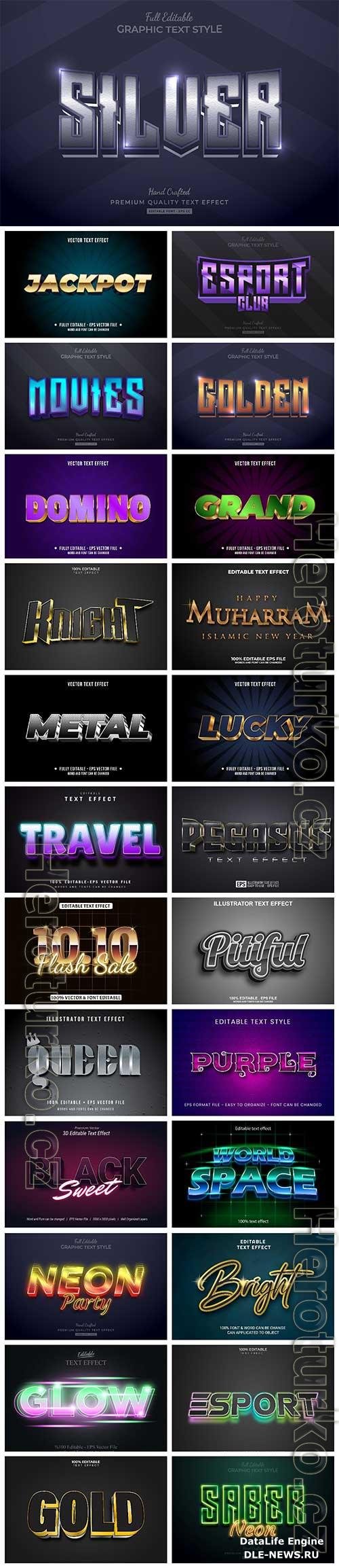 Set 3d editable text style effect vector vol 13