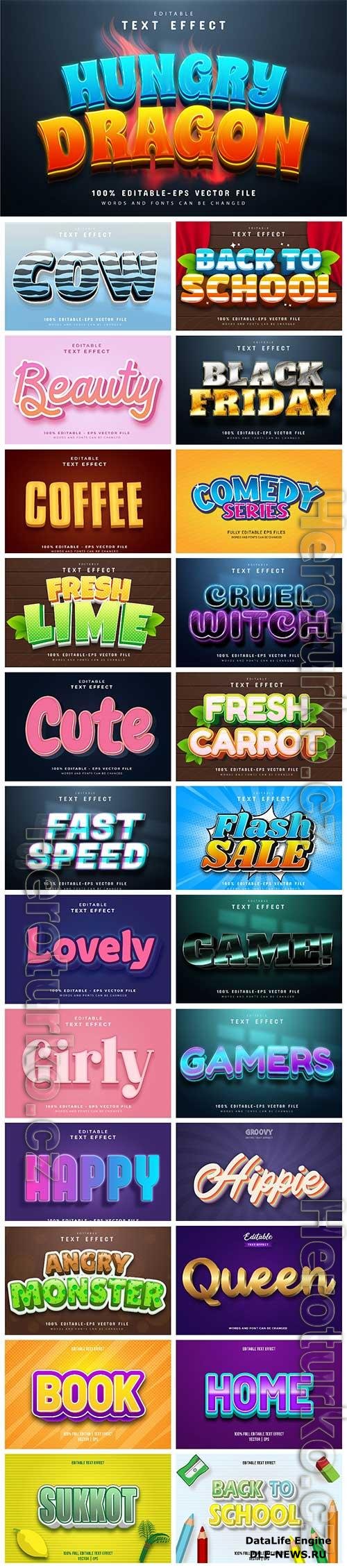 Set 3d editable text style effect vector vol 11