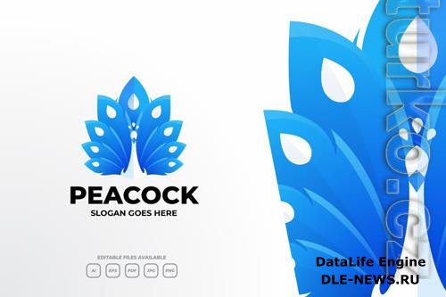 Blue Elegant Peacock Gradient Logo Design Template