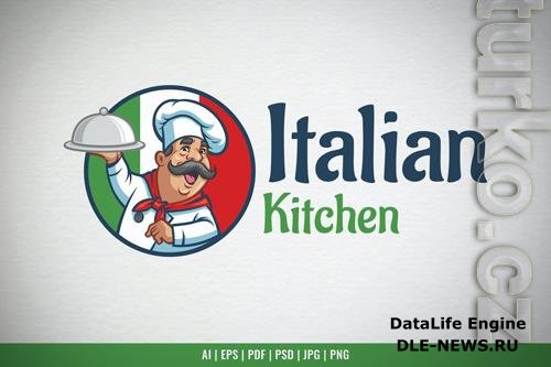 Cartoon Happy Italian Chef Logo