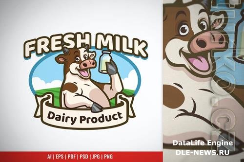Happy Cow Milk Mascot Logo