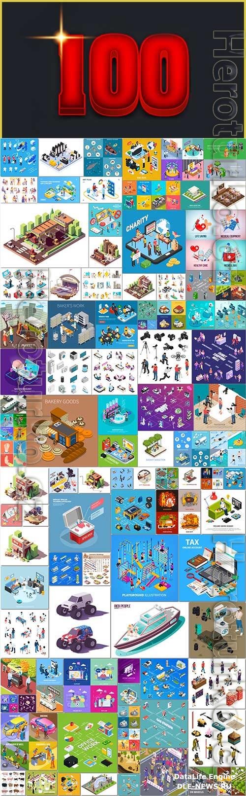 100 Bundle isometric concept vector design vol 11