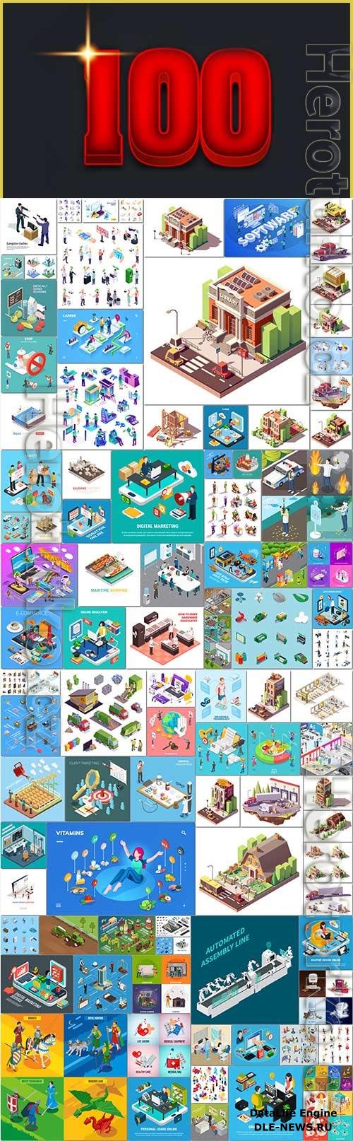 100 Bundle isometric concept vector design vol 10