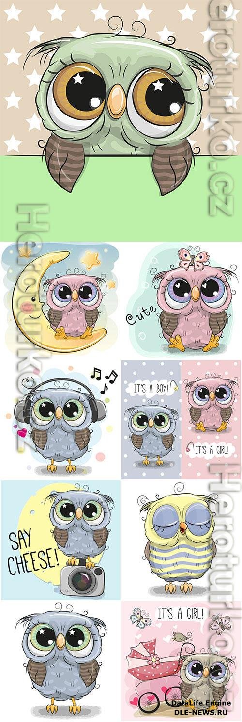 Funny cartoon owls vector illustration