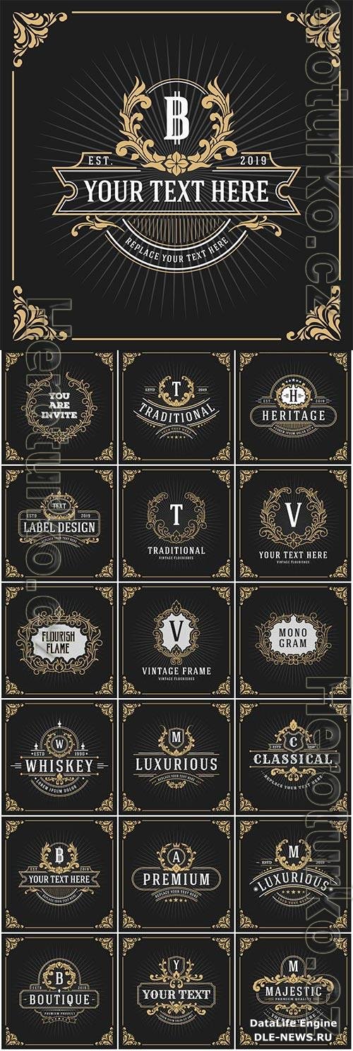 Vintage logo, luxury vector monogram, banner template design