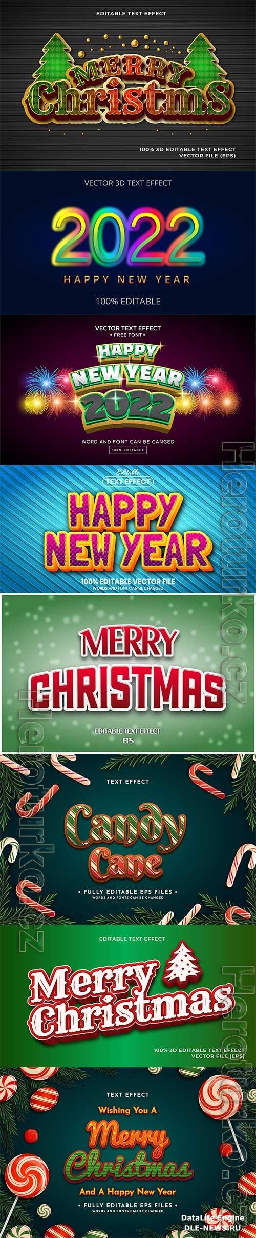 2022 New year and christmas editable text effect vector vol 35