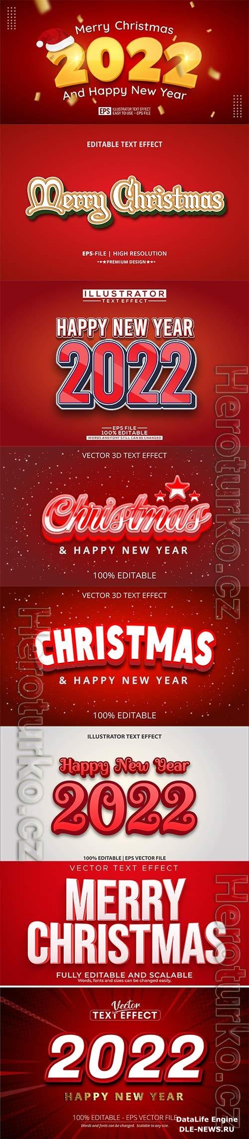 2022 New year and christmas editable text effect vector vol 34