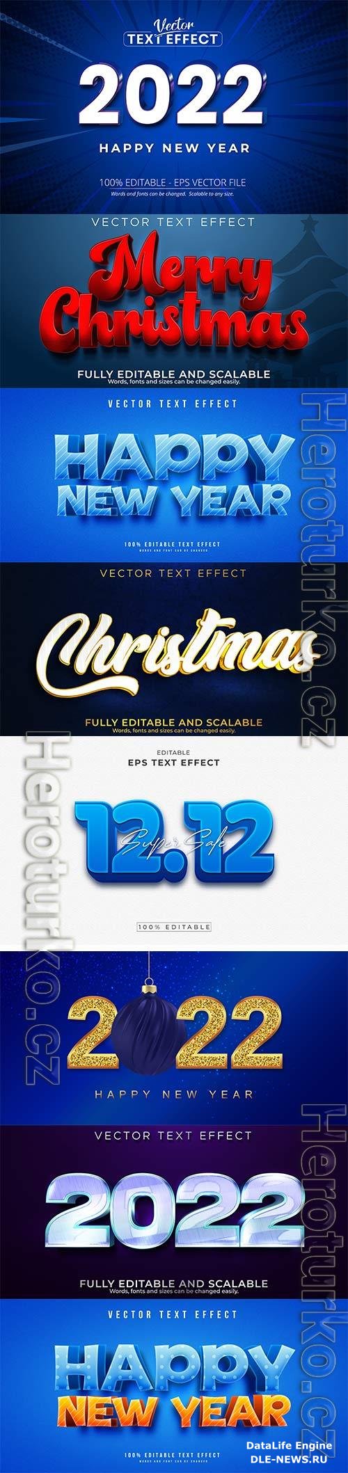 2022 New year and christmas editable text effect vector vol 33