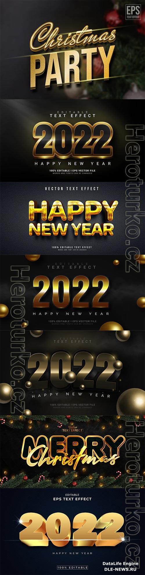 2022 New year and christmas editable text effect vector vol 31