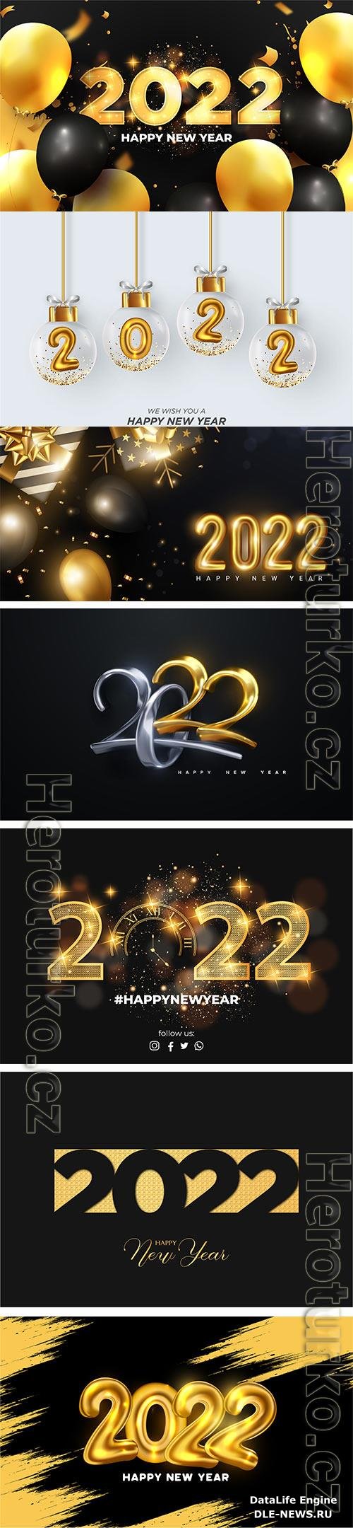 2022 number made by sparkle lights with golden swirl ribbons on black background for happy new year concept