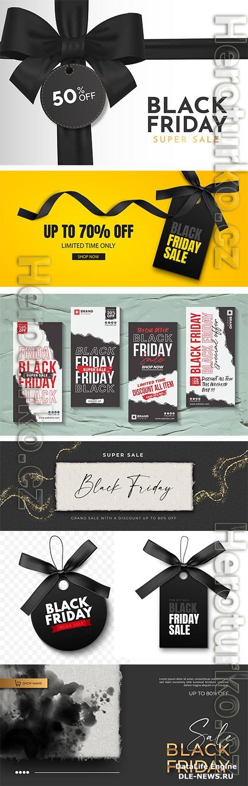 Black friday sale banner with vector realistic 3d objects