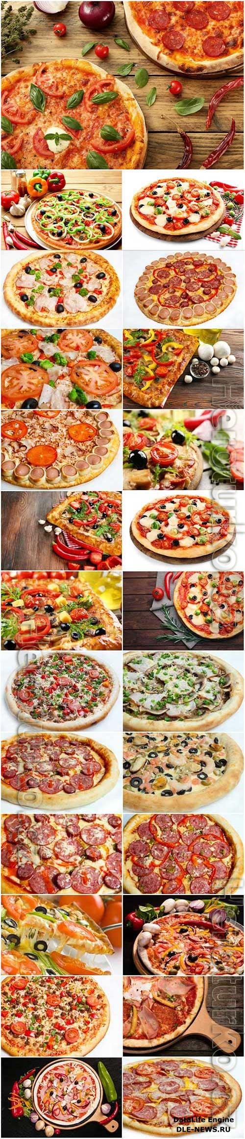 Pizza with different flavors stock photo
