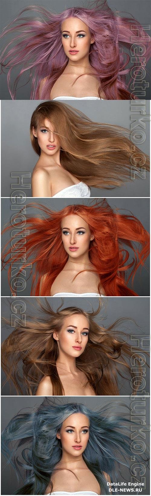 Girls with long hair of different color stock photo