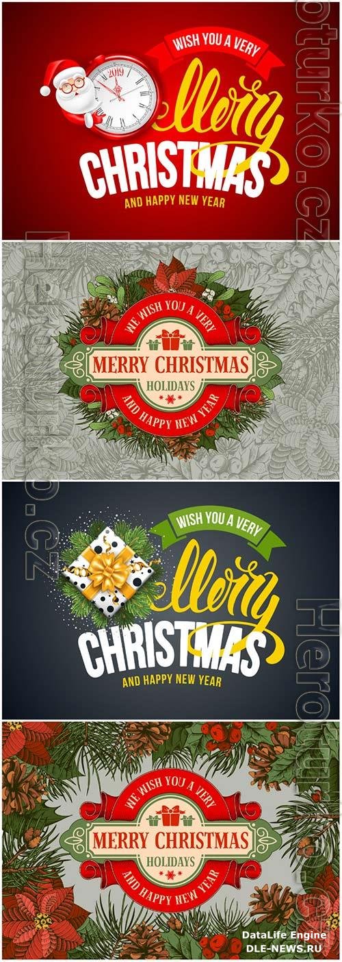 Christmas posters in vintage style in vector