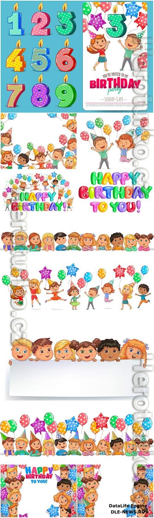 Children's birthday in cartoon style in vector