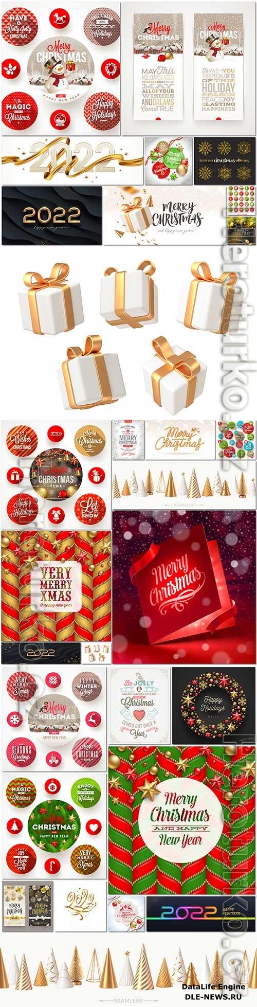 Set of christmas greetings and symbols premium vector