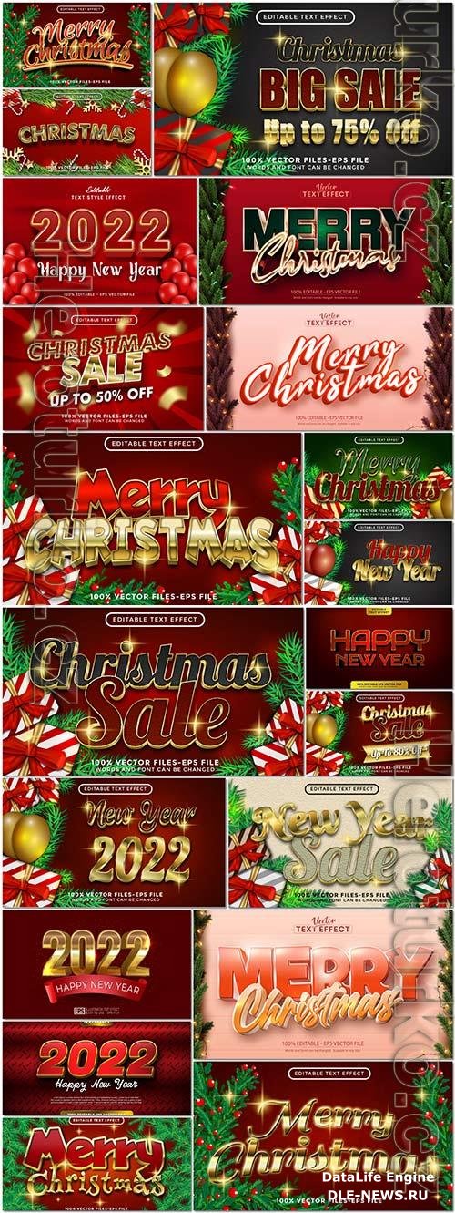 3d text merry christmas and happy new year style effect template