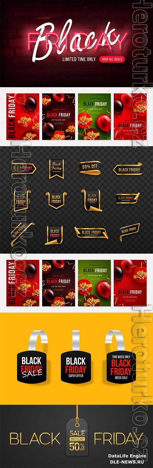 Set of black friday sale banner vector poster