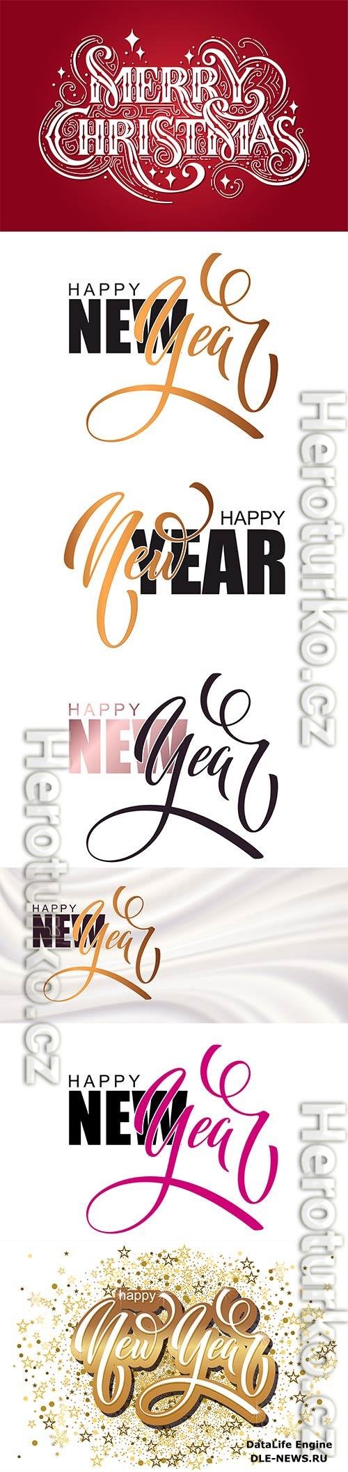 Happy new year hand lettering calligraphy vector illustration