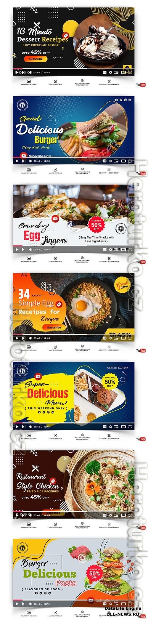 Youtube thumbnail for cooking and food template vector