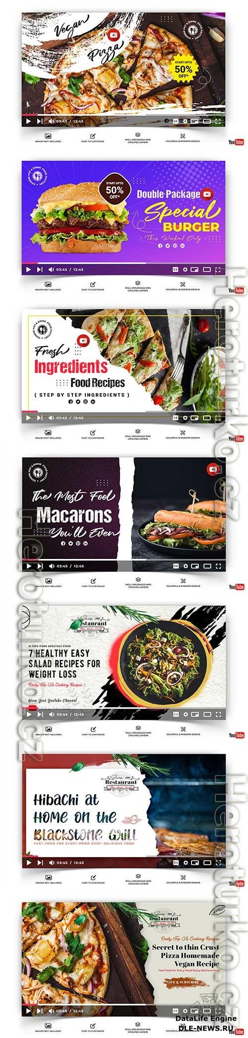 Youtube thumbnail for cooking and food template vector vol 2