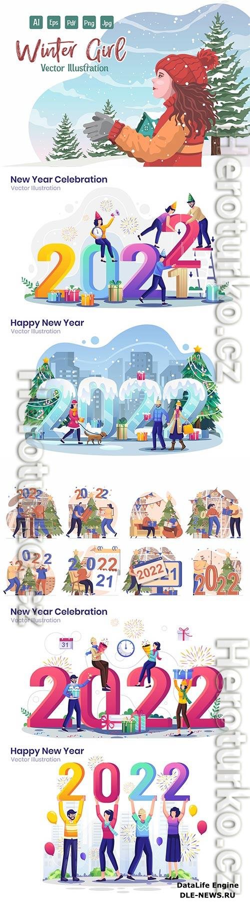 Happy New Year Web Illustration Set