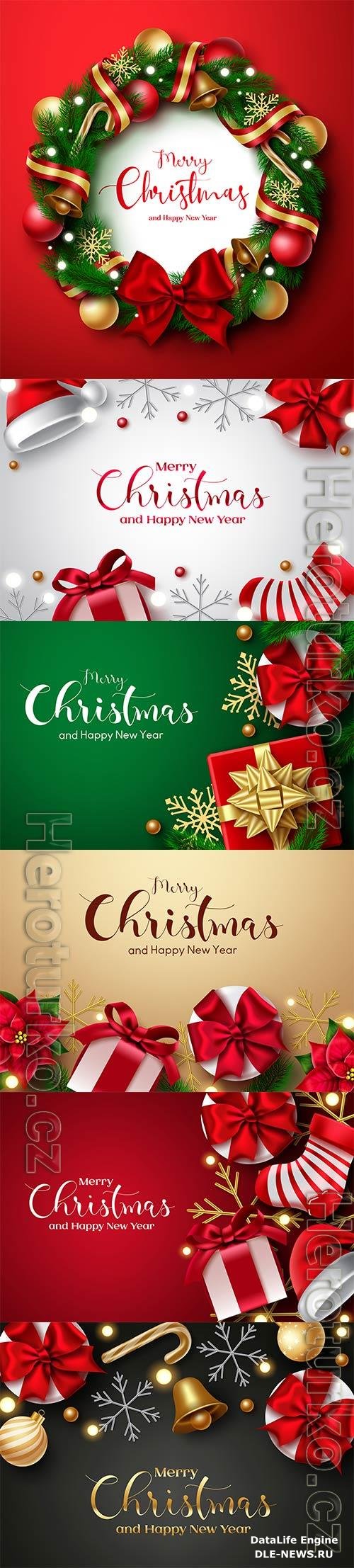 Christmas vector set merry christmas with santa claus