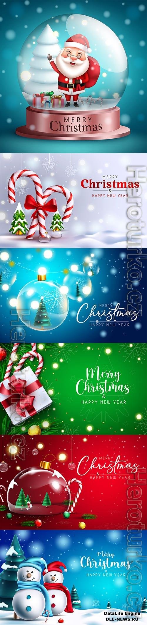 Christmas merry greeting vector set with santa claus