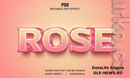 Rose 3d editable pink color text effect premium psd with background