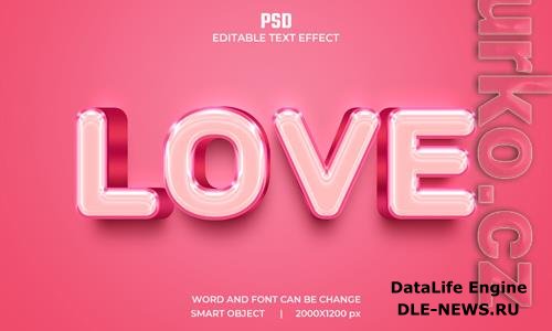 Love 3d editable text effect premium psd with background