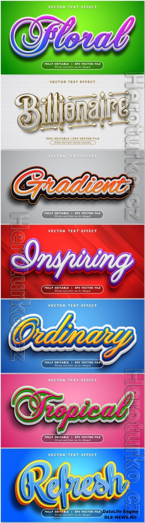 Set 3d editable text style effect vector vol 371