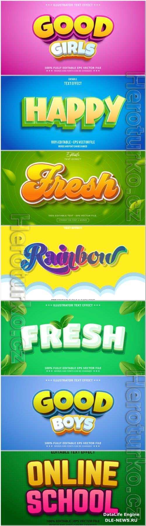 Set 3d editable text style effect vector vol 369