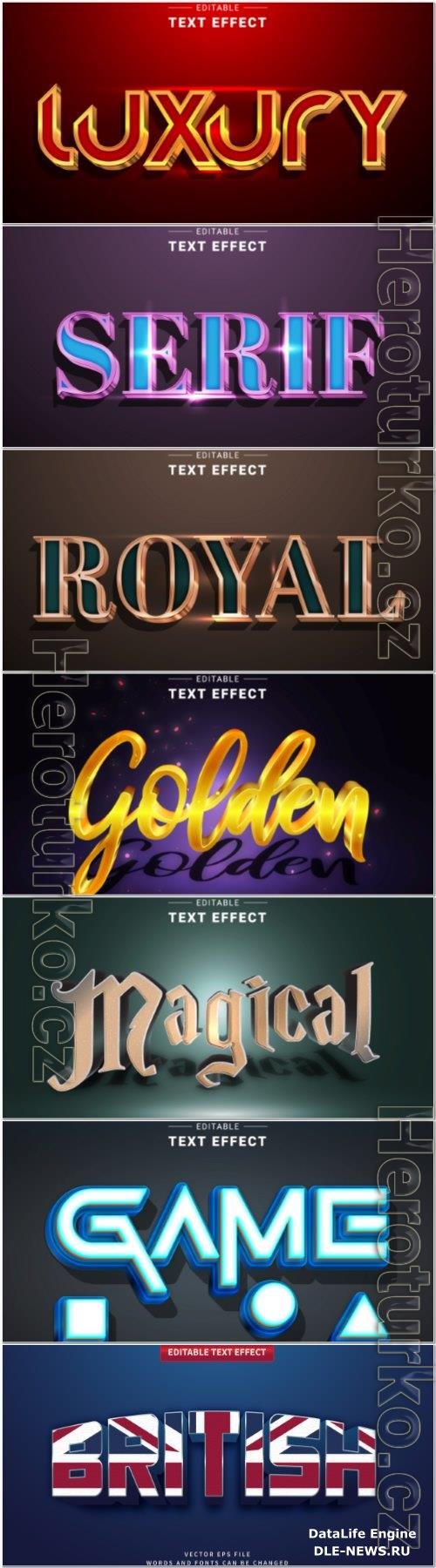 Set 3d editable text style effect vector vol 365