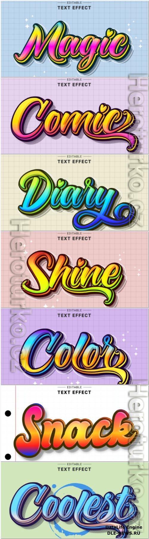 Set 3d editable text style effect vector vol 363